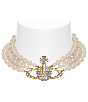 Чокер Vivienne Westwood Three Row Pearl Bas Relief Gold Pearl Crystal купить в интернет-магазине Kicksmania