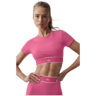 Топ Alo Yoga Softsculpt Amp It Up Short Sleeve Paradise Pink купить в интернет-магазине Kicksmania