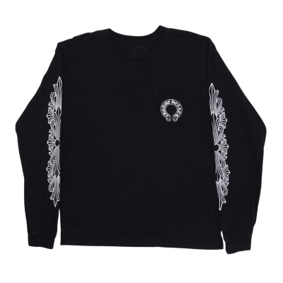 Лонгслив Chrome Hearts Horseshoe Pocket Logo Black White купить в интернет-магазине Kicksmania