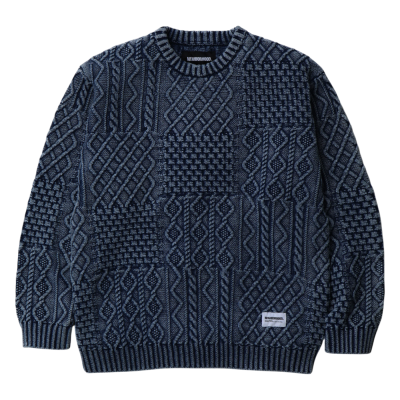СВИТЕР NEIGHBORHOOD WASHED BLOCK CABLE SWEATER BLUE купить в интернет-магазине Kicksmania