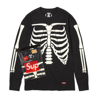 Лонгслив Supreme x Hanes Bones Thermal Crew Black купить в интернет-магазине Kicksmania