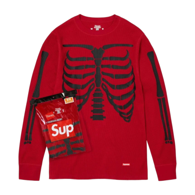 Лонгслив Supreme x Hanes Bones Thermal Crew Red купить в интернет-магазине Kicksmania